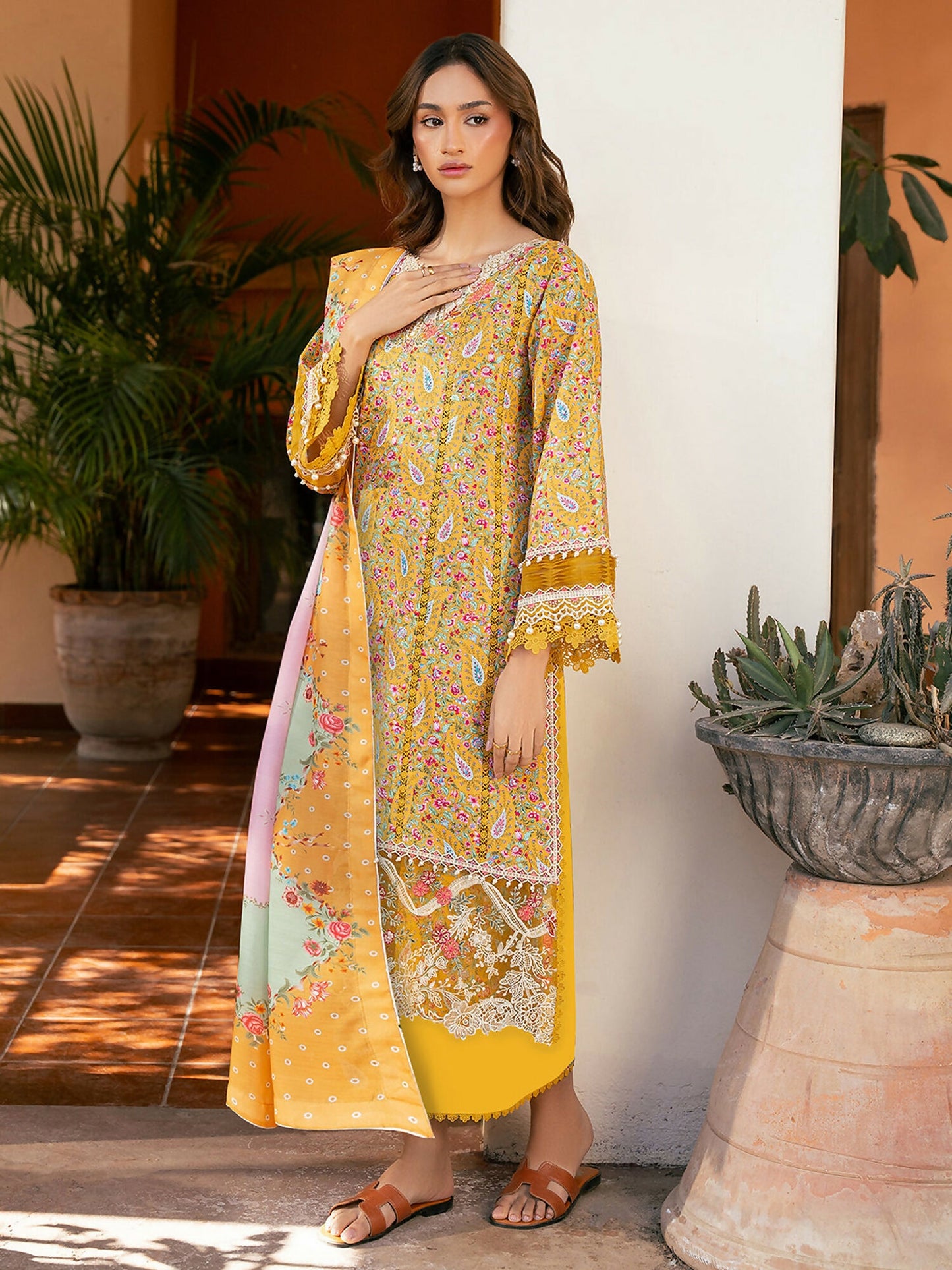 Binilyas Hazel Printed Embroidered Lawn Unstitched 3-Piece Suit-2072 - B