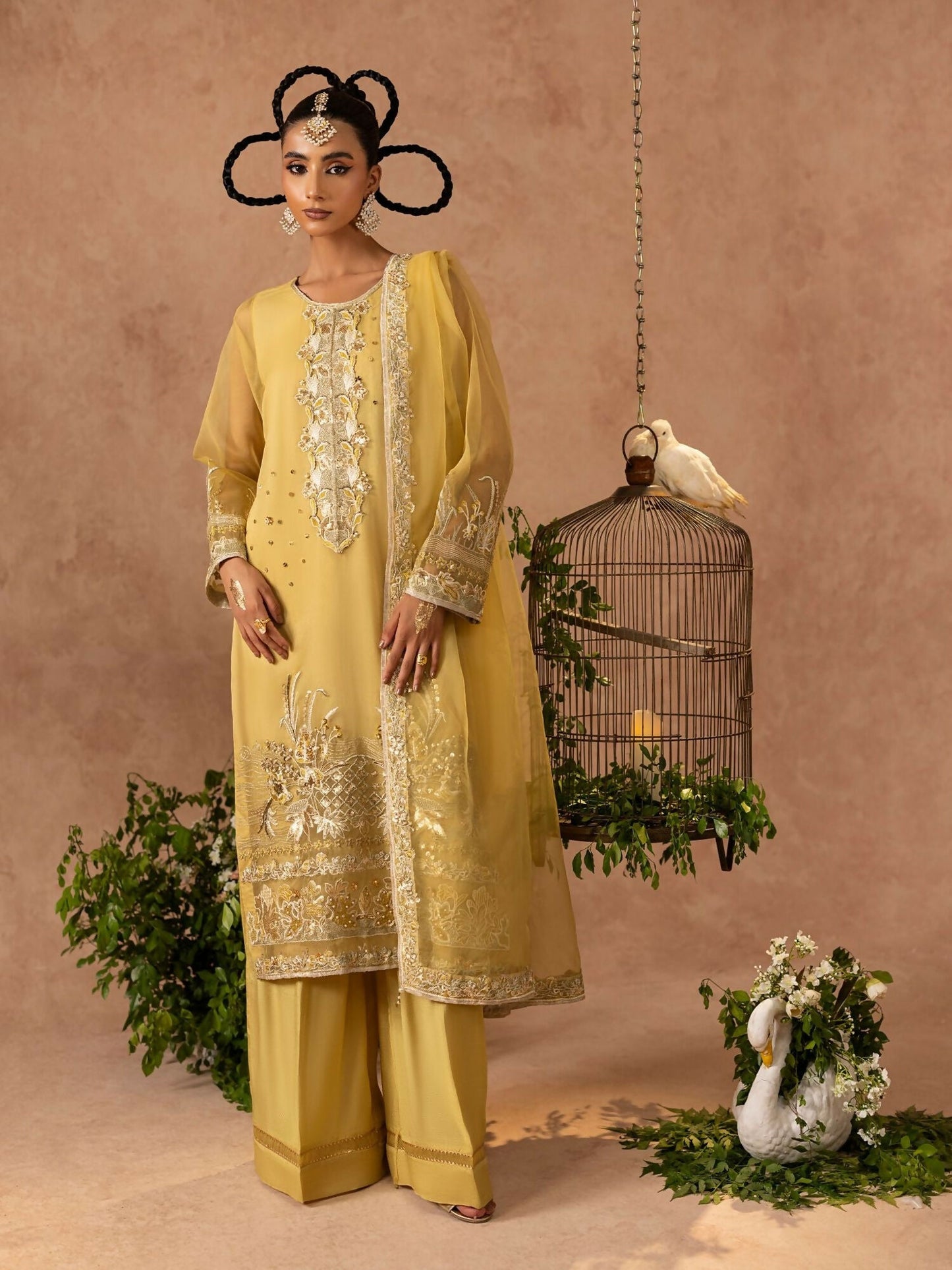 Shurooq Geet Organza Embroidered Stitched 3-Piece Suit-Jhoomar