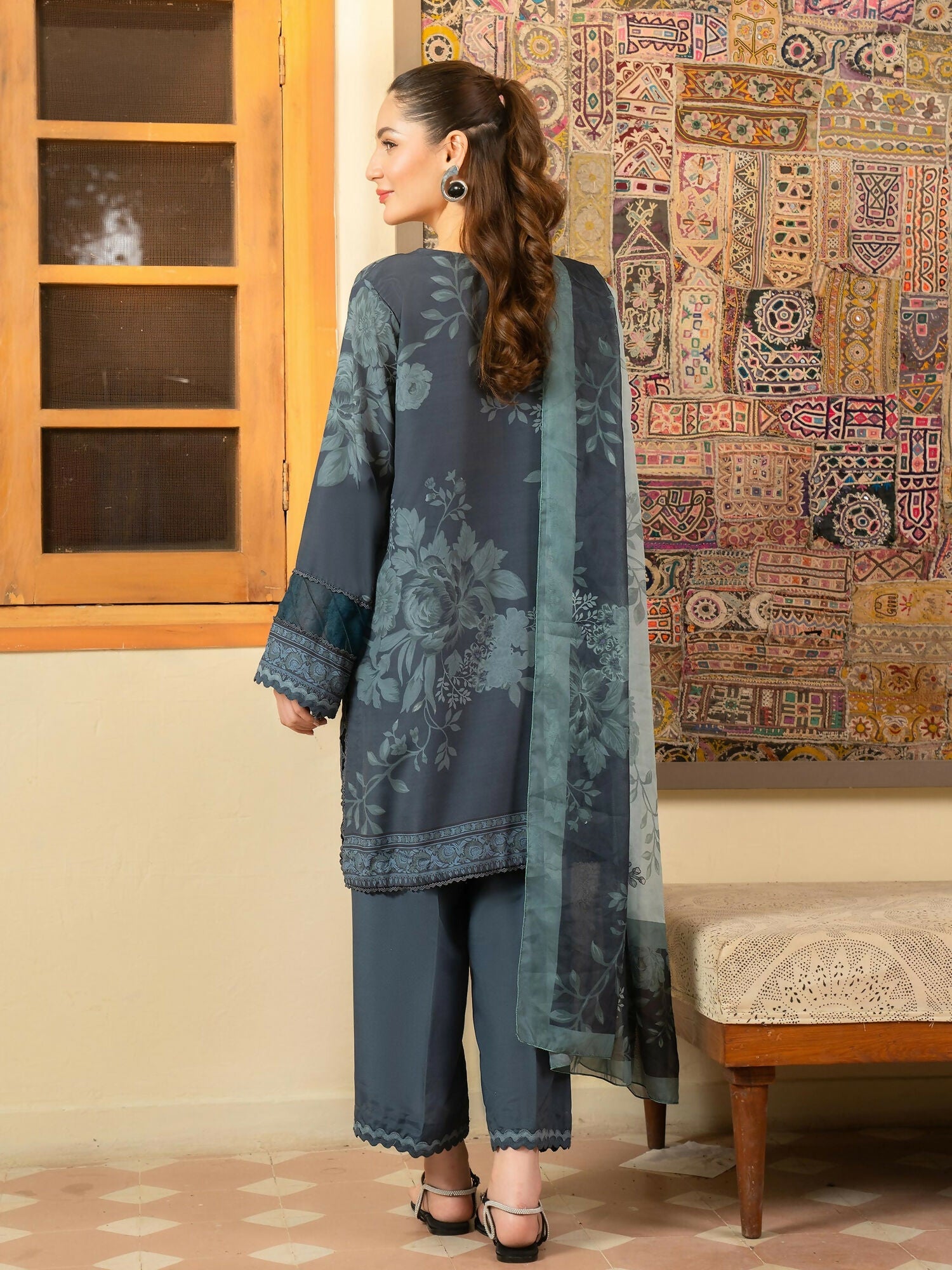 Panache Apparel Mah-e-Noor Khaddar Printed Stitched Suit-Slate