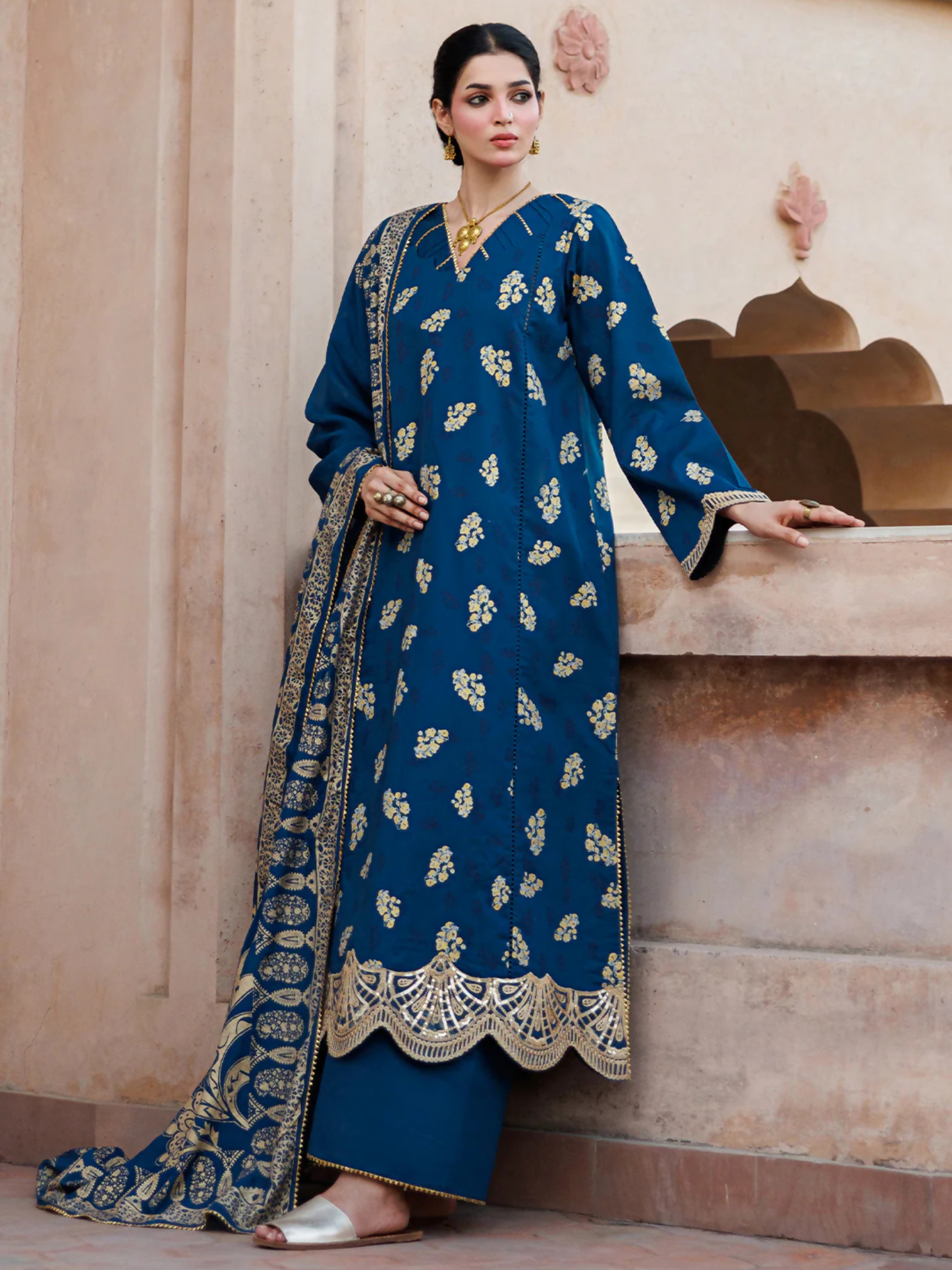 Blue Panache Apparel Noor Mahal Cotton Printed Stitched Suit-Dilafza