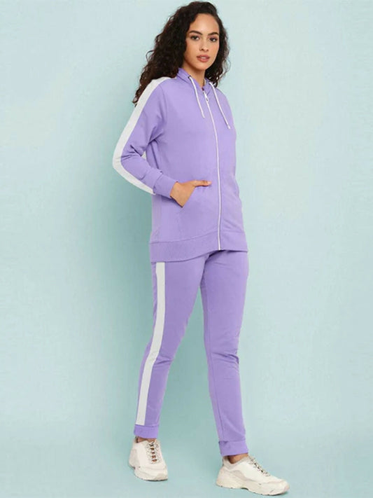 Jupiter Plain Off Shoulder Side Panel Hooded Twin Set-13975