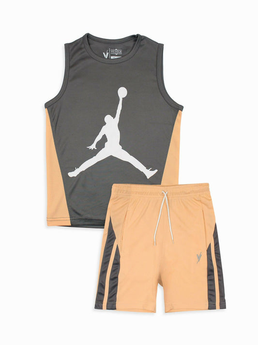 Orange and Grey Velvour Boys & Girls Printed Track Suit-VST59-A