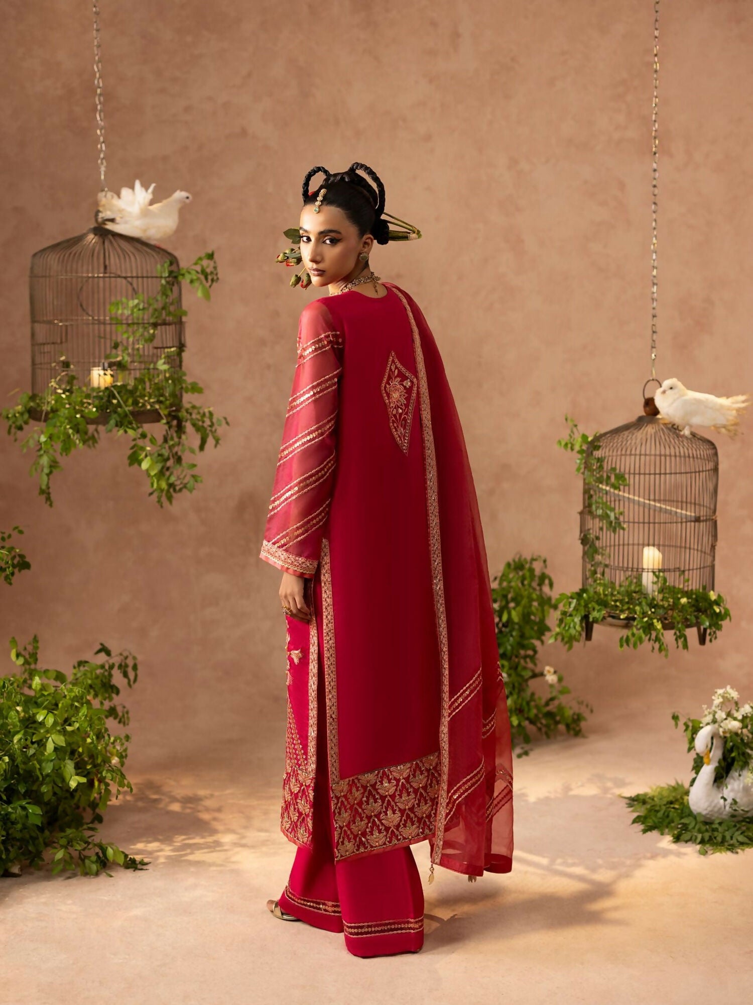 Shurooq Geet Organza Embroidered Stitched 3-Piece Suit-Shaan