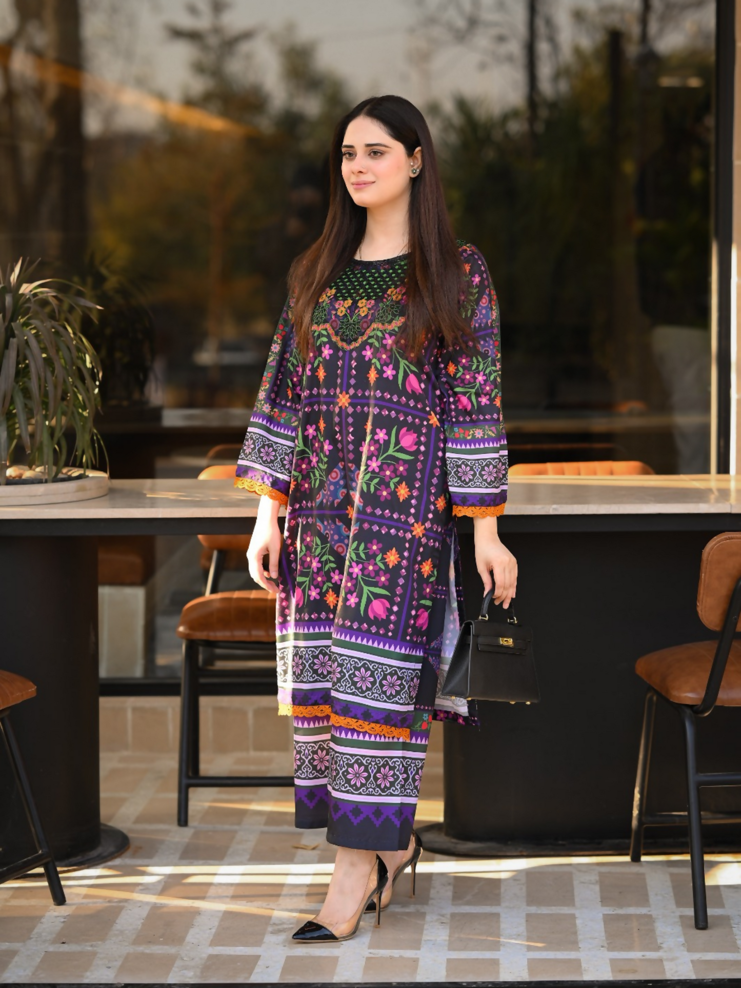 Tehzeeb Libas Poly Lawn Embroidered Co-Ord Set-Saya