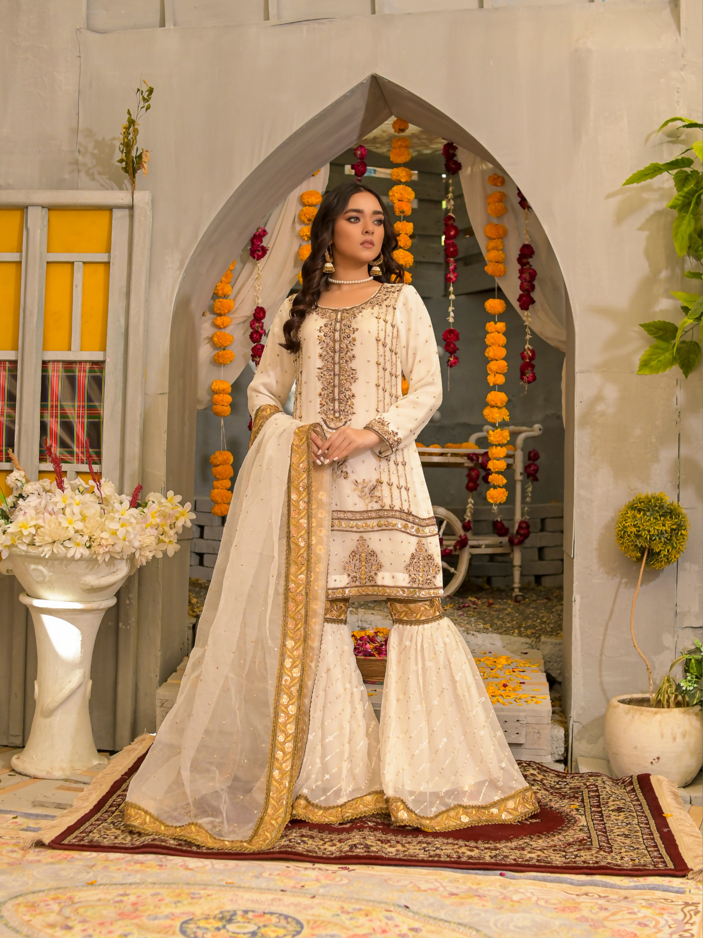 Ruby's Couture Poshak Chiffon Embellished Stitched Gharara-Atish