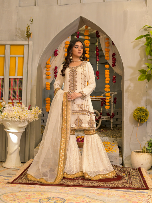Ruby's Couture Poshak Chiffon Embellished Stitched Gharara-Atish