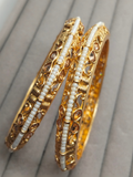 Gold H&A Jewellery Handcrafted Antique Gold Bangles with Fine Pearl Beadwork & Semi-Precious Stones