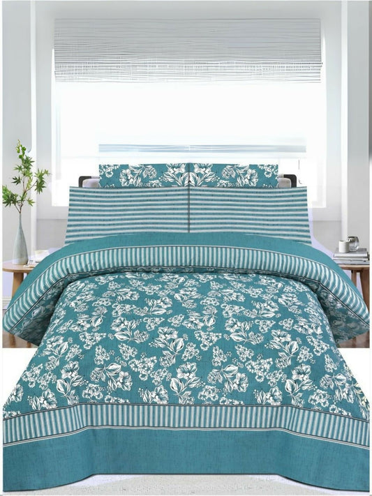 teal bedsheet with white design – Danier 6pcs Comforter Set with soft poly cotton fabric