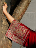 Hussain Rehar Luxury Pret Eid'23 Raw Silk Embellished Stitched 3-Piece Suit-Rose