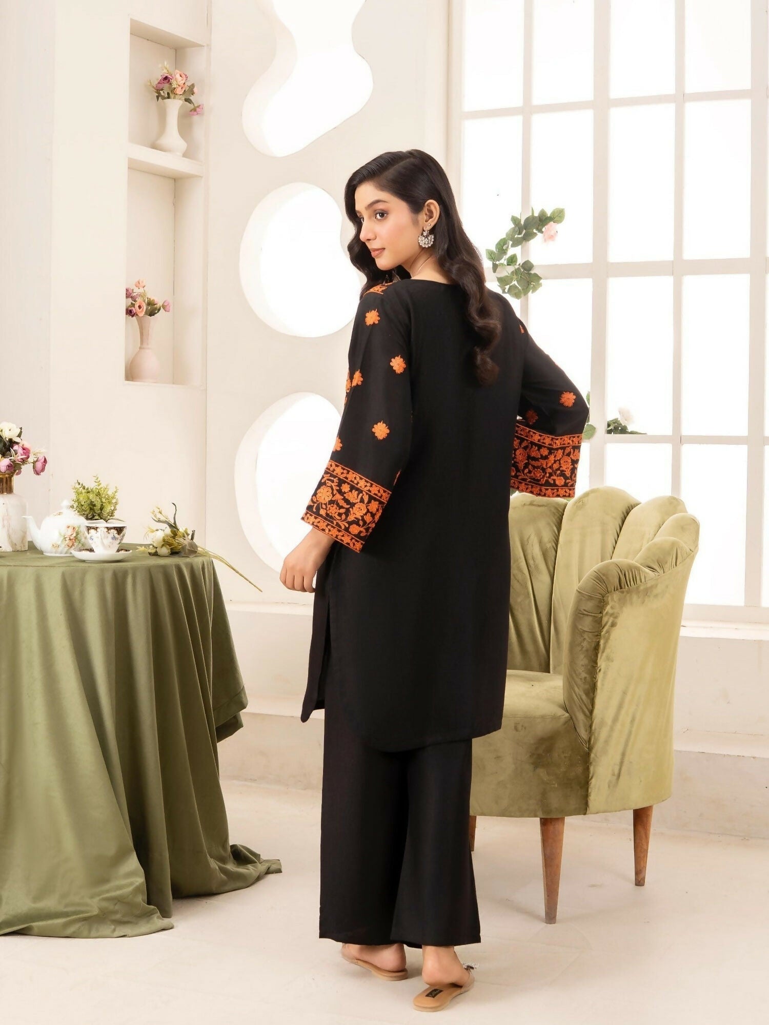 Stylish Collection Linen Embroidered Stitched 2-Piece Suit-Black Lava