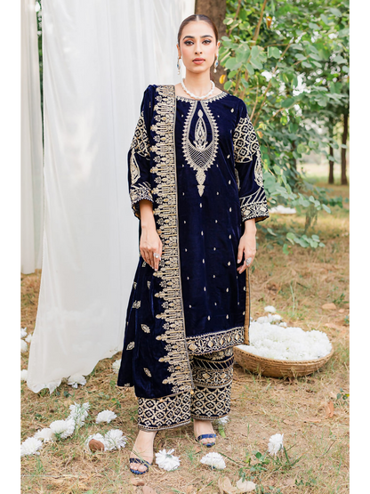 Panache Apparel Velvet Edit Micro Velvet 9000 Embroidered Stitched Suit-Zircon