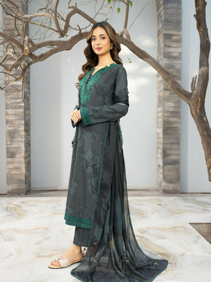 Panache Apparel Fiona SS'25 Cambric Embroidered Stitched Suit-Moss