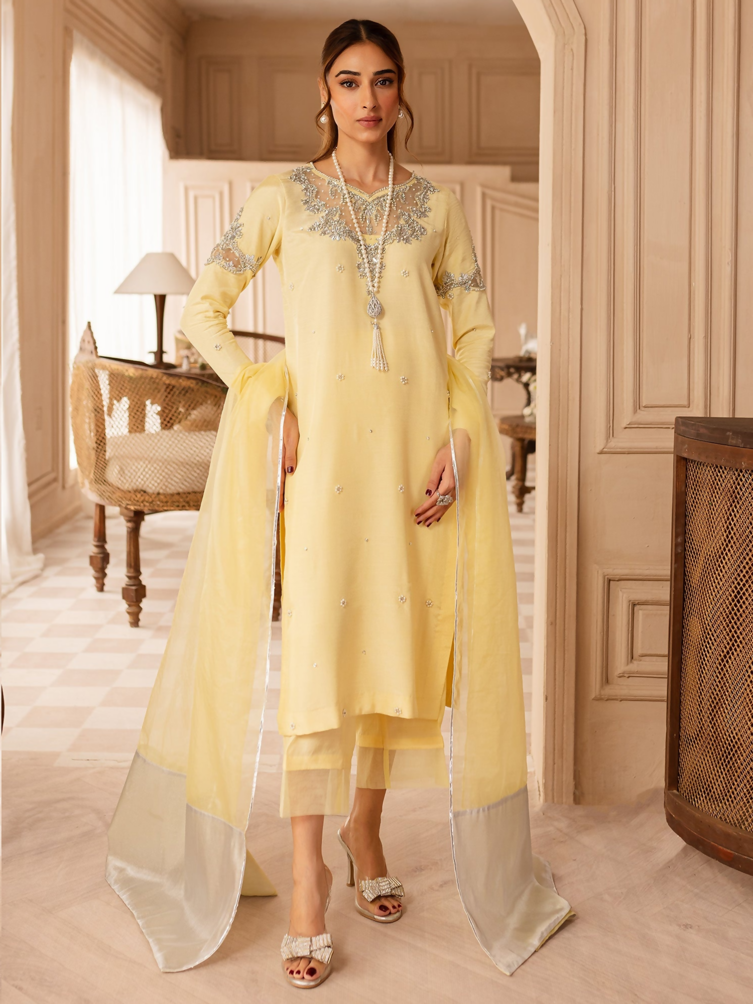 Allure By IH Luxury Pret Raw Silk Embellished Stitched 3-Piece Suit-Faha
