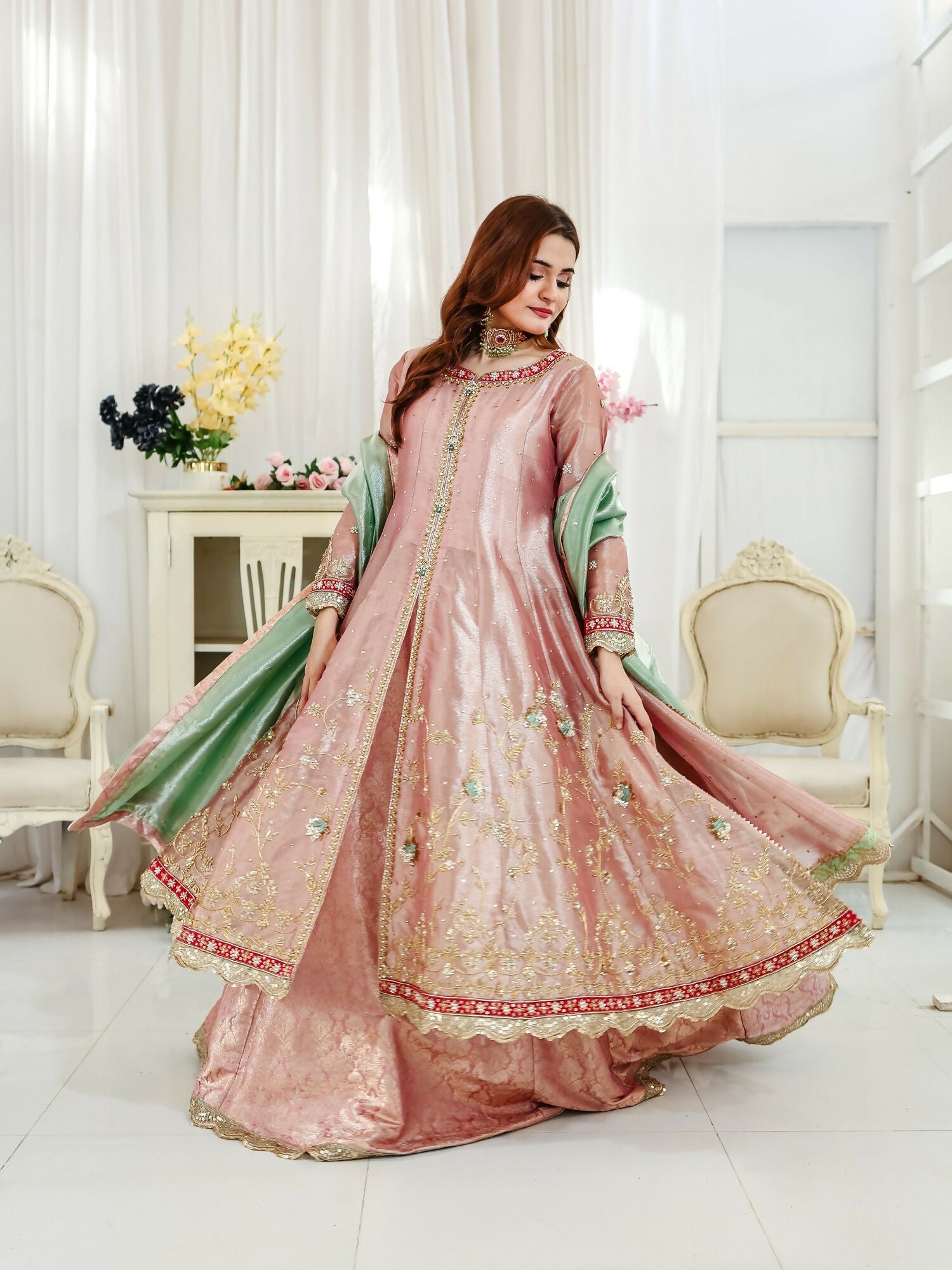 Farooq Hameed Studio Wedding Festive'25 Laama Tissue Net Embroidered Stitched 3-Piece Suit-Ashal