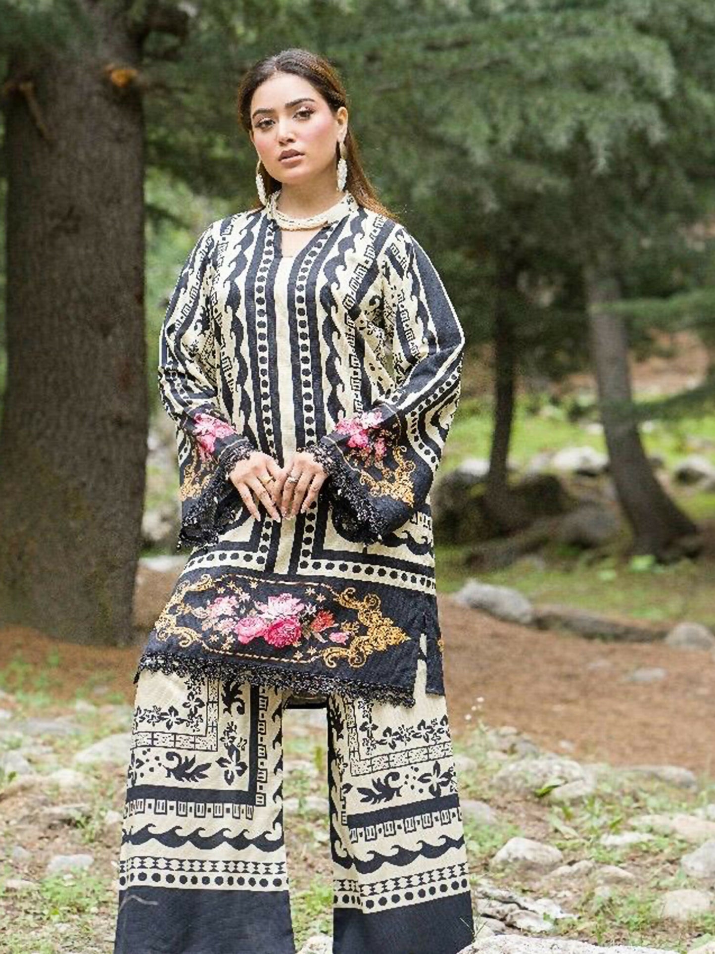 HU Studios Doriya Linen Printed Stitched 2-Piece Suit-Mosaic Mahal