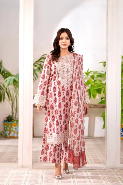 MAK Fashion Lawn Embroidered Stitched 3-Piece Suit-Ruby Rouge