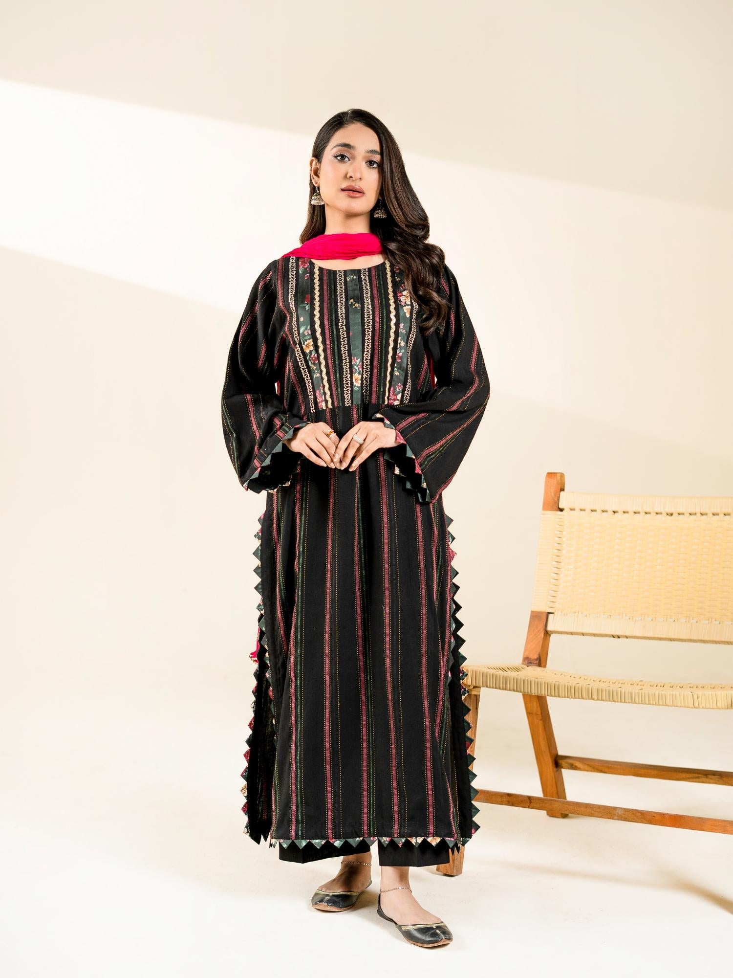 Black Rabazka Jaquard Embroidered Stitched 3-Piece Suit-WRTW-DJC-S26-3PC-01