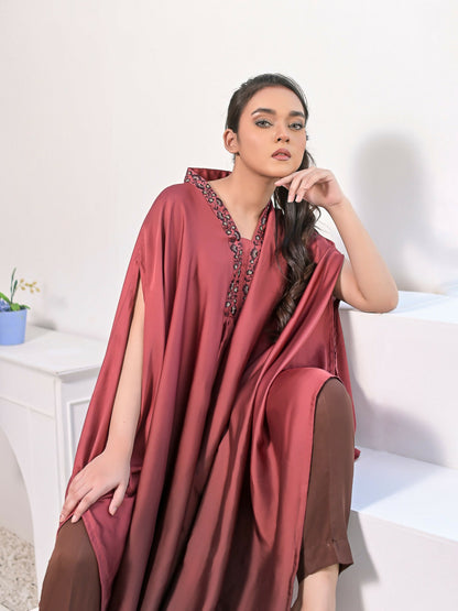 Ruby's Couture Haute & Chic Silk Embroidered Kaftan Set-Misty