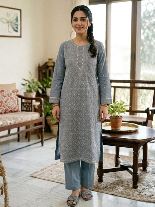 Grey-Fehm Lawn Embroidered Unstitched Shirt