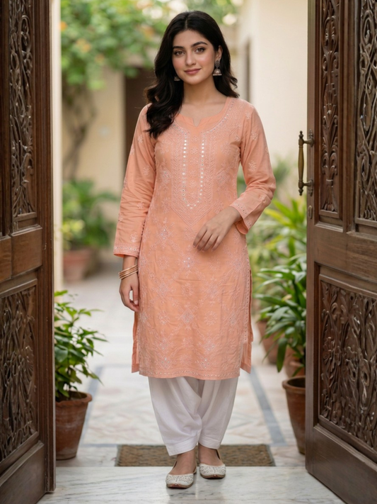 Peach-Fehm Lawn Embroidered Unstitched Shirt