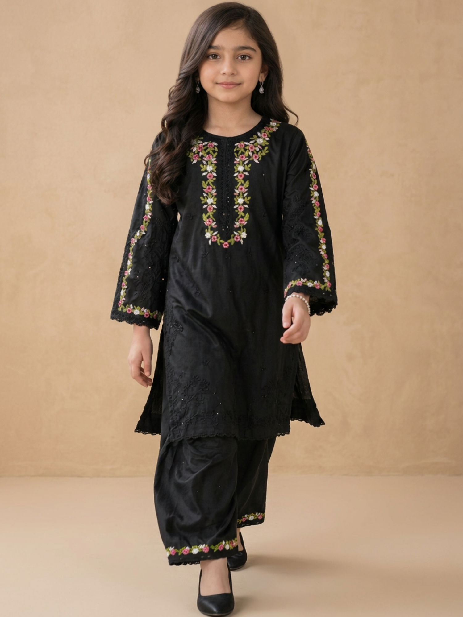 Black-Lumira Cotton Embroidered Stitched 3-Piece Suit-Zoe Black