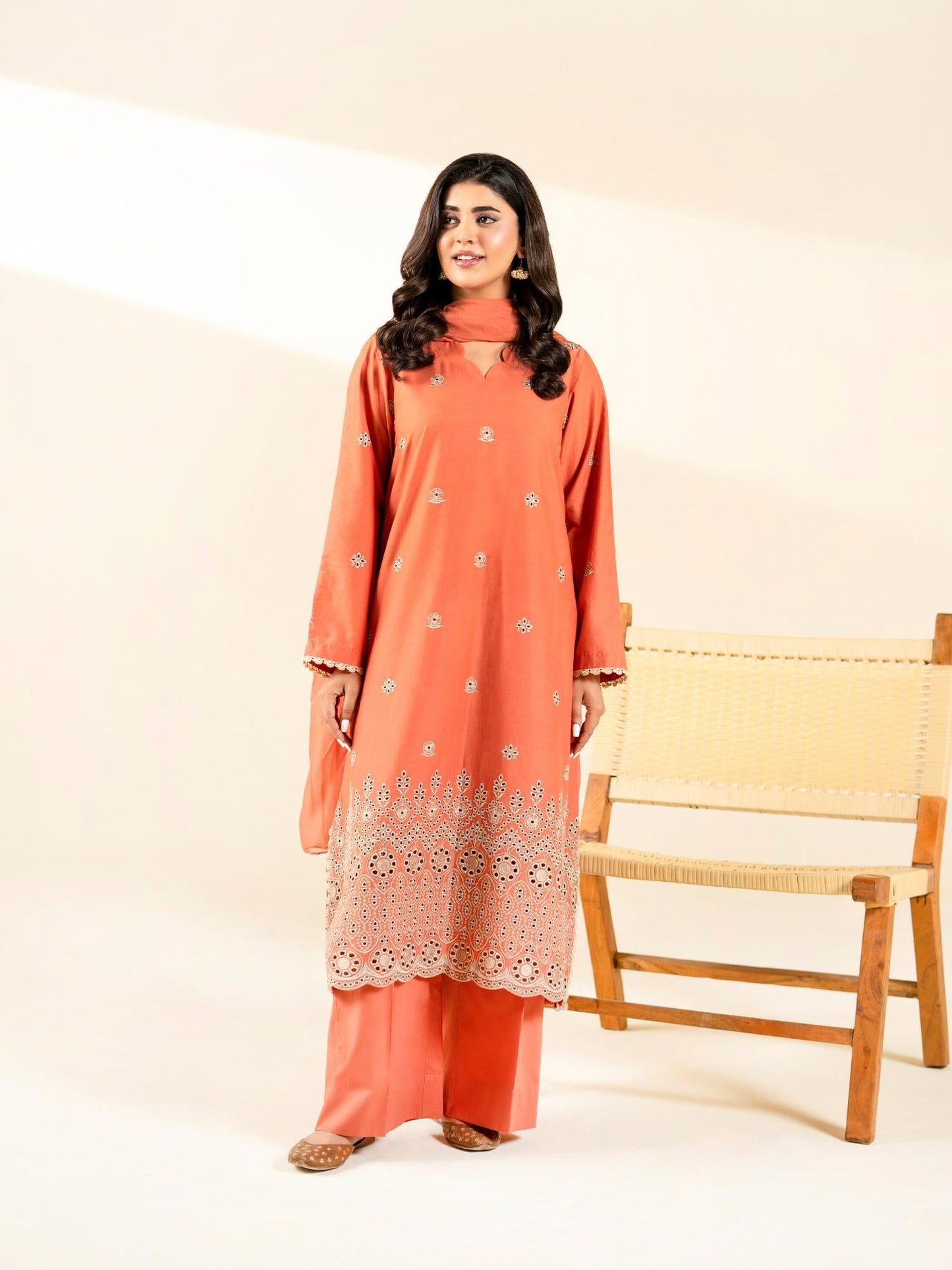 Rust Orange-Rabazka Lawn Embroidered Stitched 3-Piece Suit-WRTW-DEL-S26-3PC-05