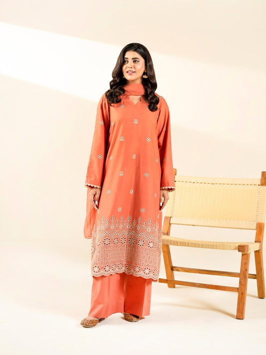 Rust Orange-Rabazka Lawn Embroidered Stitched 3-Piece Suit-WRTW-DEL-S26-3PC-05