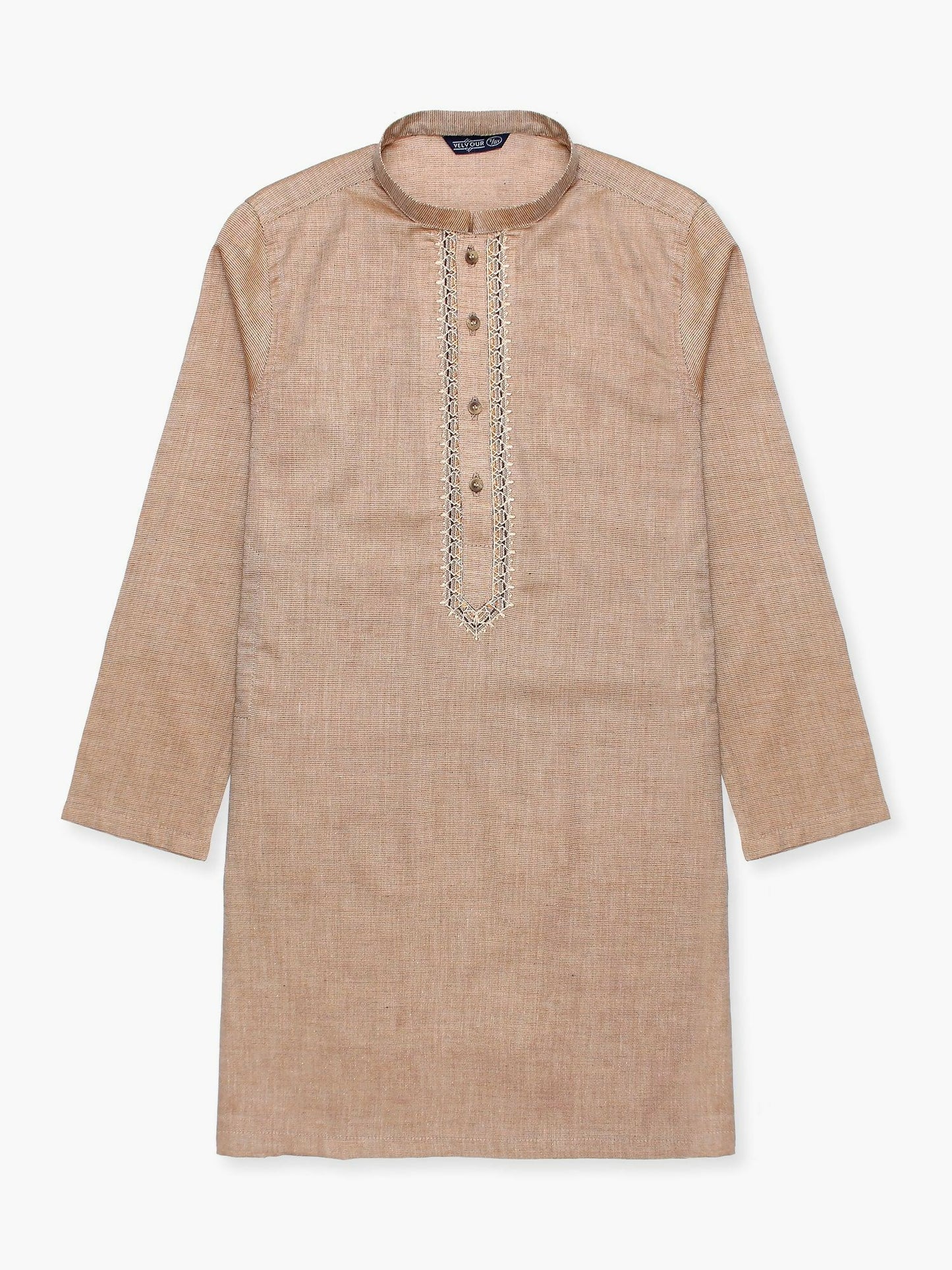 Beige Velvour Boys Embroidered Kurta Set-VB198-B