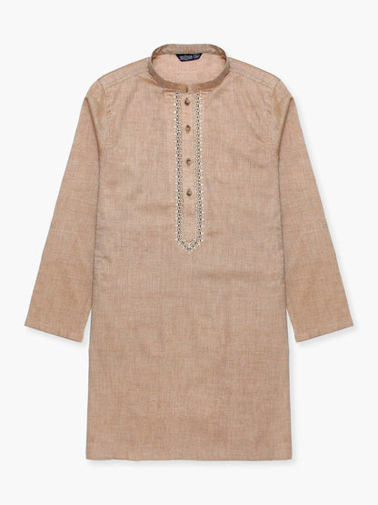Beige Velvour Boys Embroidered Kurta Set-VB198-B