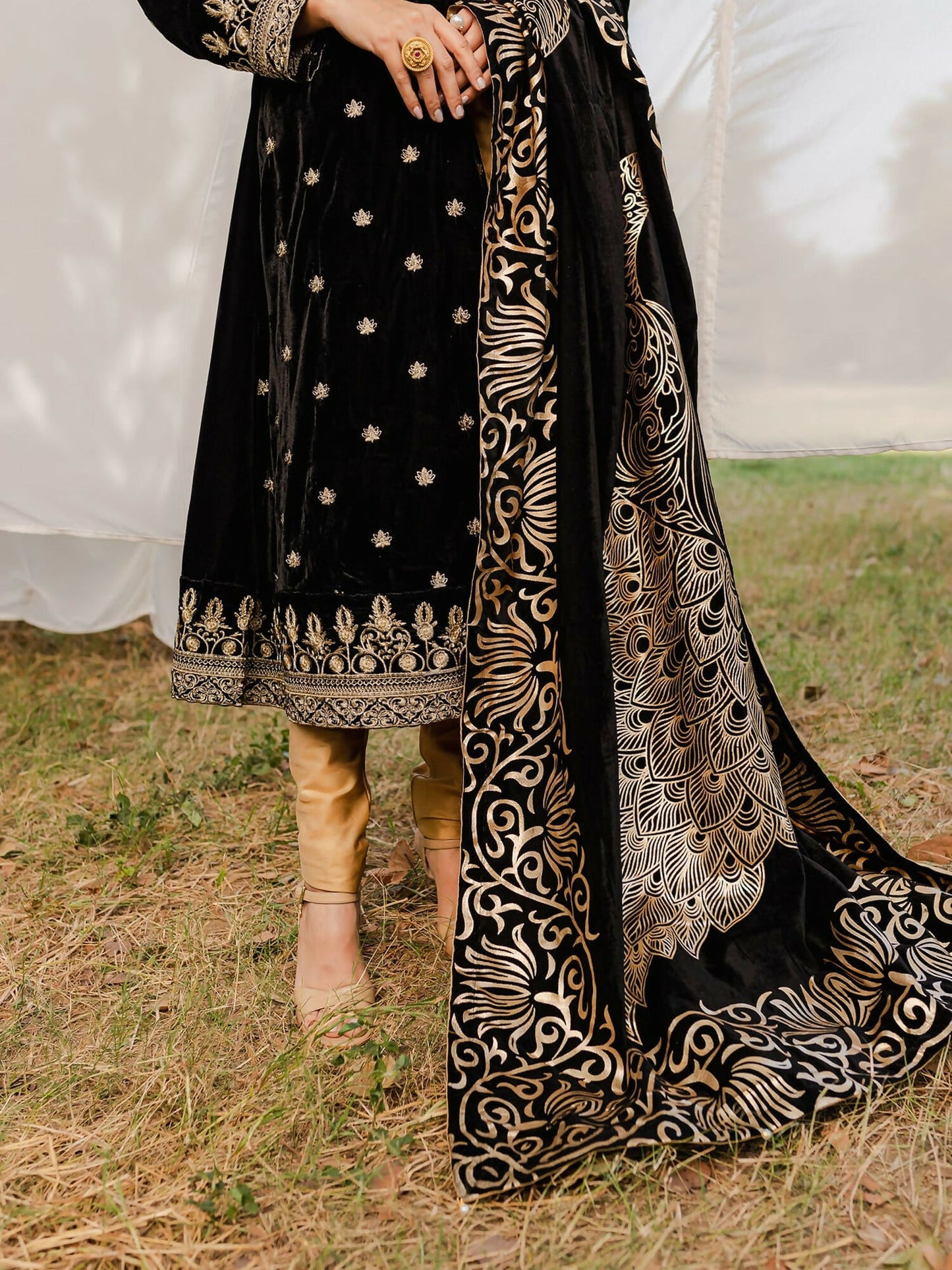 Panache Apparel Velvet Edit Micro Velvet 9000 Embroidered Stitched 3-Piece Suit-Raqs