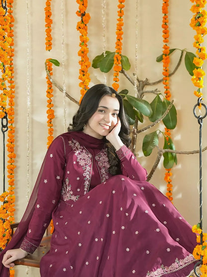 Panache Apparel Noore Eid Edit Sheesha Silk Embroidered Stitched Suit-Zeni