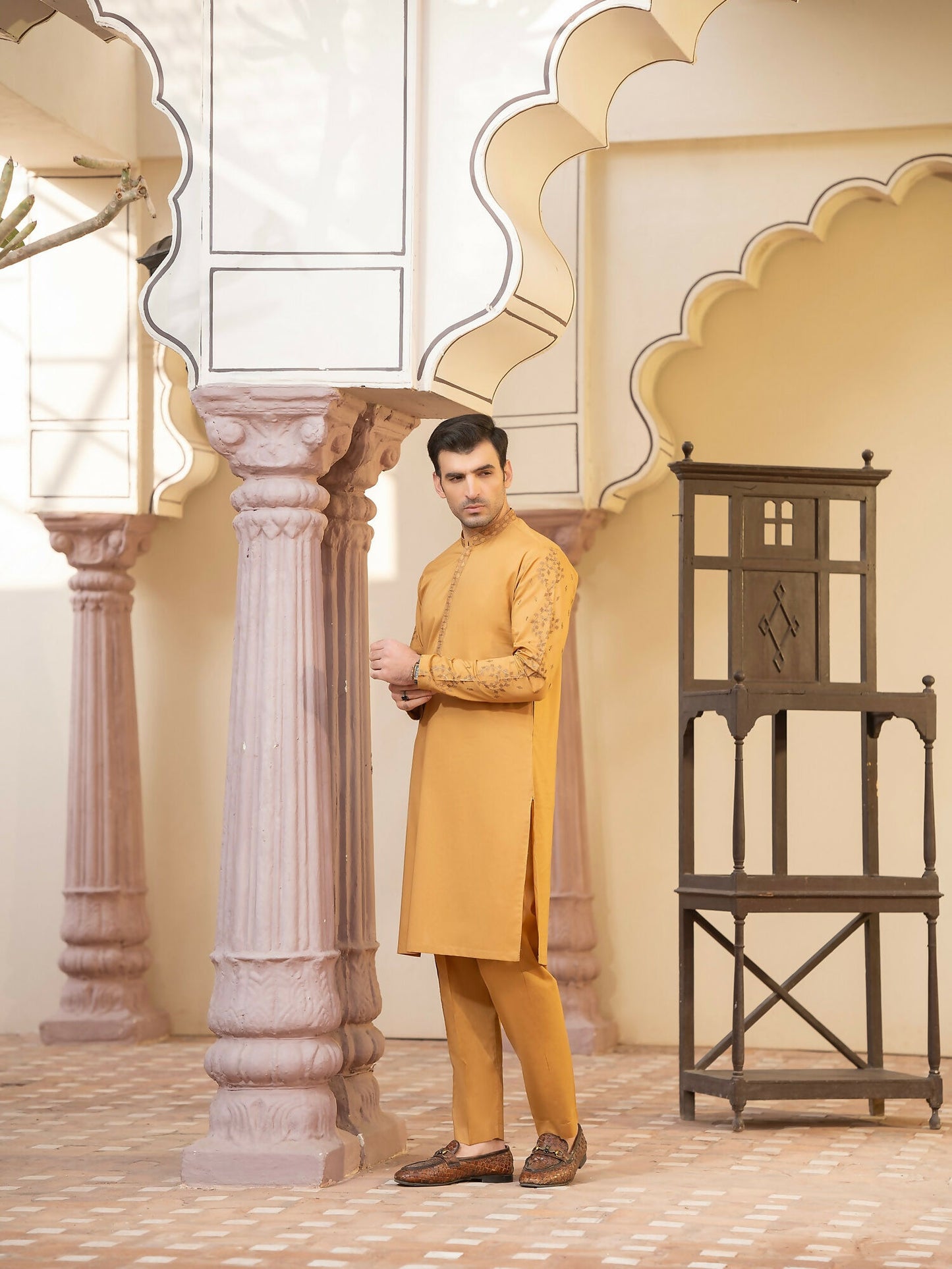 Fabrich Men Embroidered Cotton Unstitched Shalwar Kameez-GTS-MCE-037