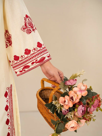 Stylish Collection Whisper Pret Linen Embroidered Stitched 3-Piece Suit-Laal Bahar