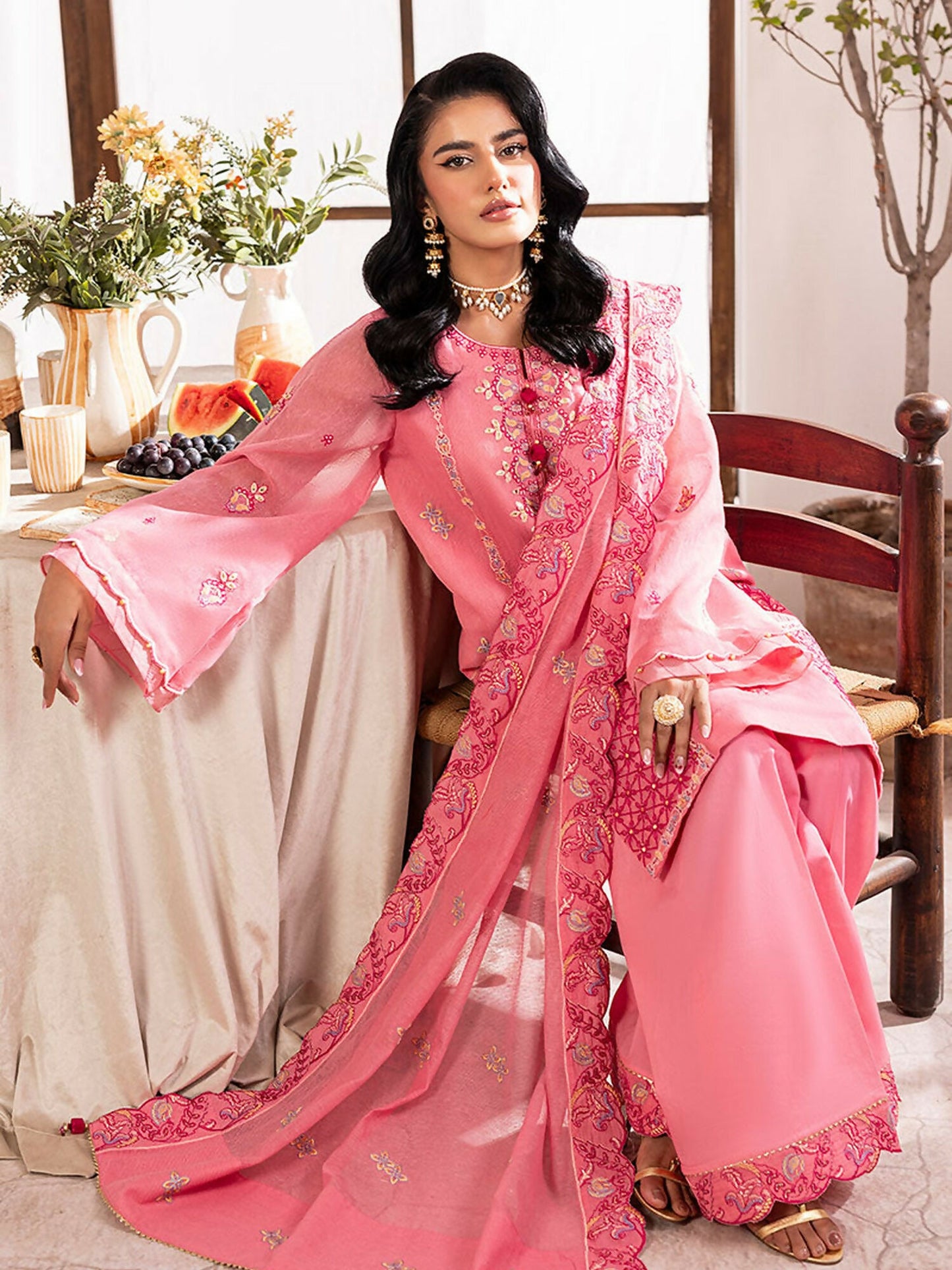 Shurooq L’amore Khaddi Net Embroidered Stitched 3-Piece Suit-Yodelle