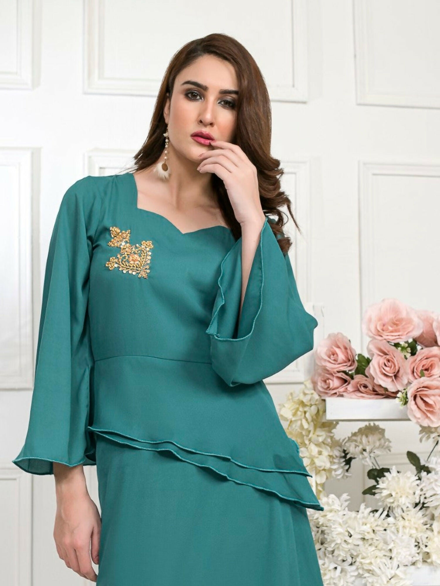 Ruby's Couture Basic Element'25 Georgette Dress Set-Seaweed