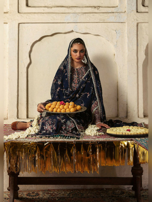 Hussain Rehar Massarat Festive Unstitched'25 Raw Silk 3-Piece Suit-Rabab