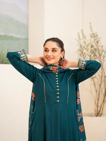 Panache Apparel Khaddar Embroidered Stitched Suit-Zinc