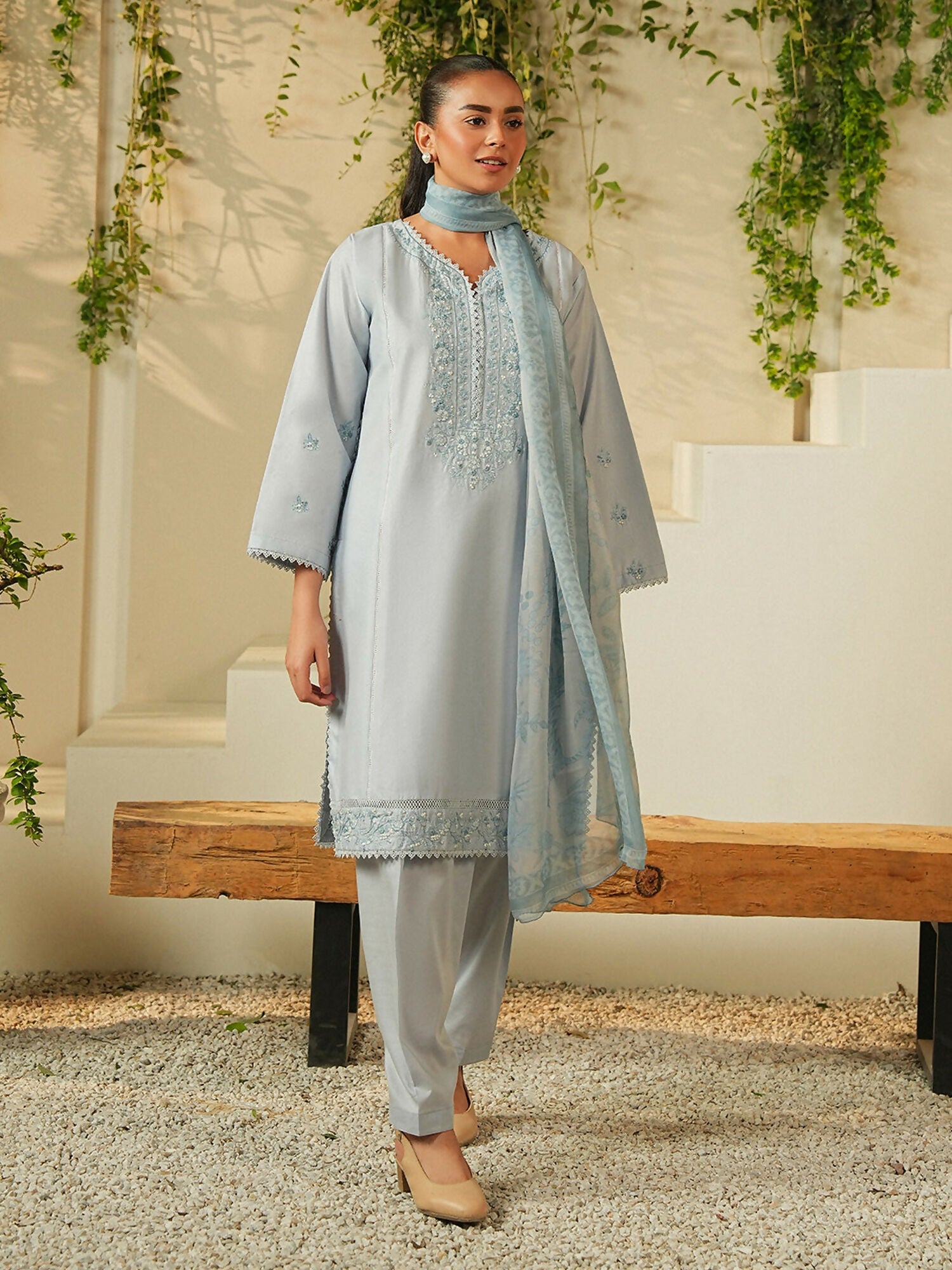 Mannat Clothing Summer-Sky Lawn Embroidered Stitched Suit-Celestial