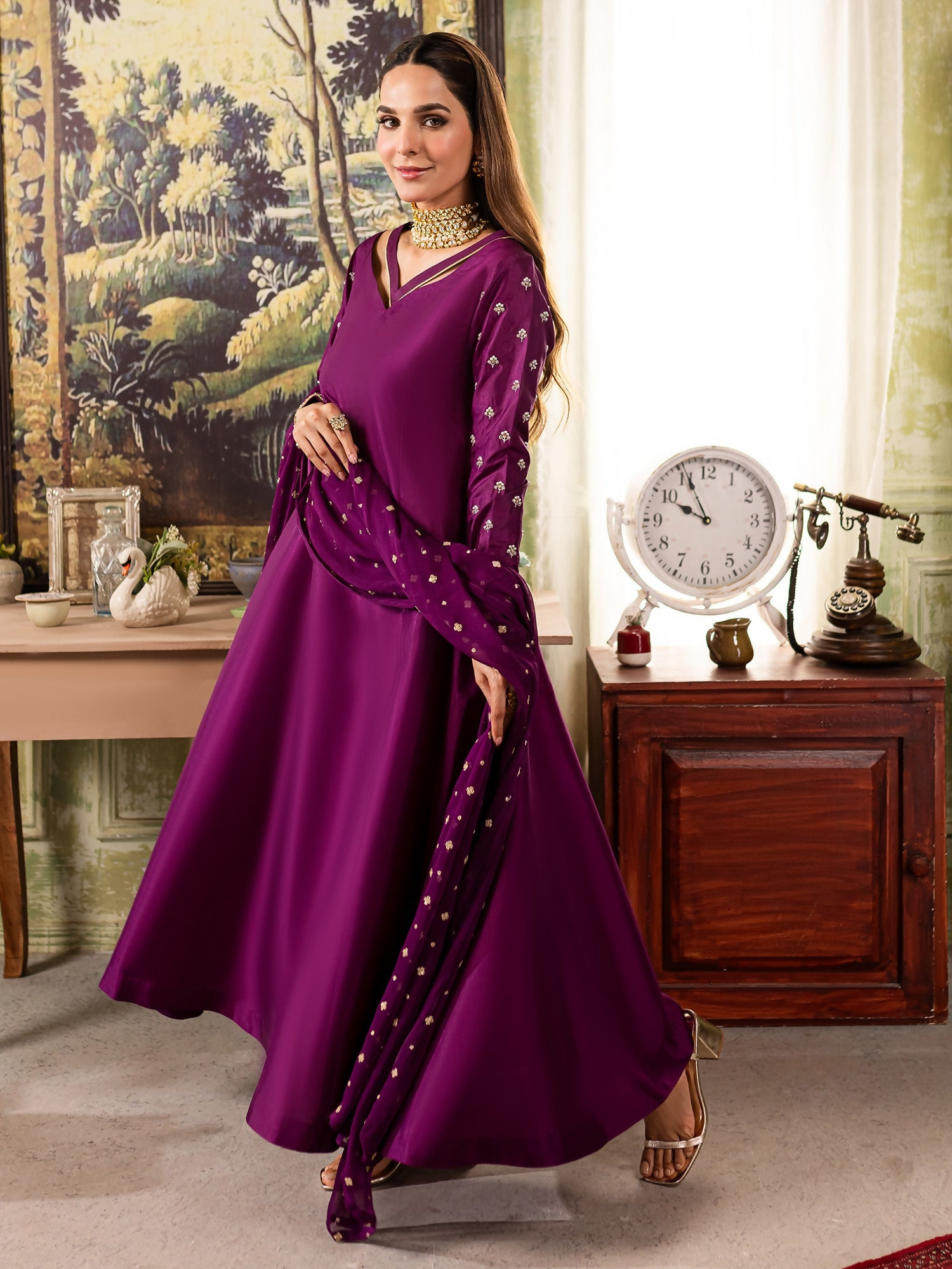 Allure By IH Raw Silk Embellished Stitched 3-Piece Suit-Anya