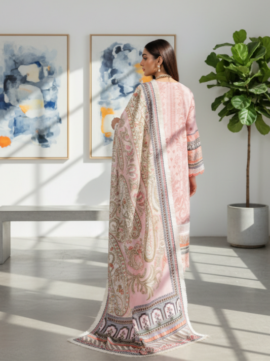 Mausummery Linen Printed Unstitched 3-Piece Suit-Cyclamen