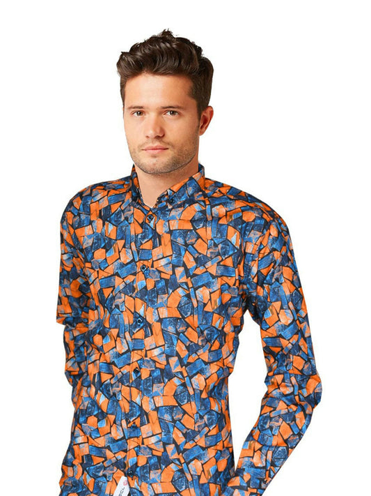 Jupiter brand men’s cotton linen summer shirt with button-down style, slim collar, and long sleeves.