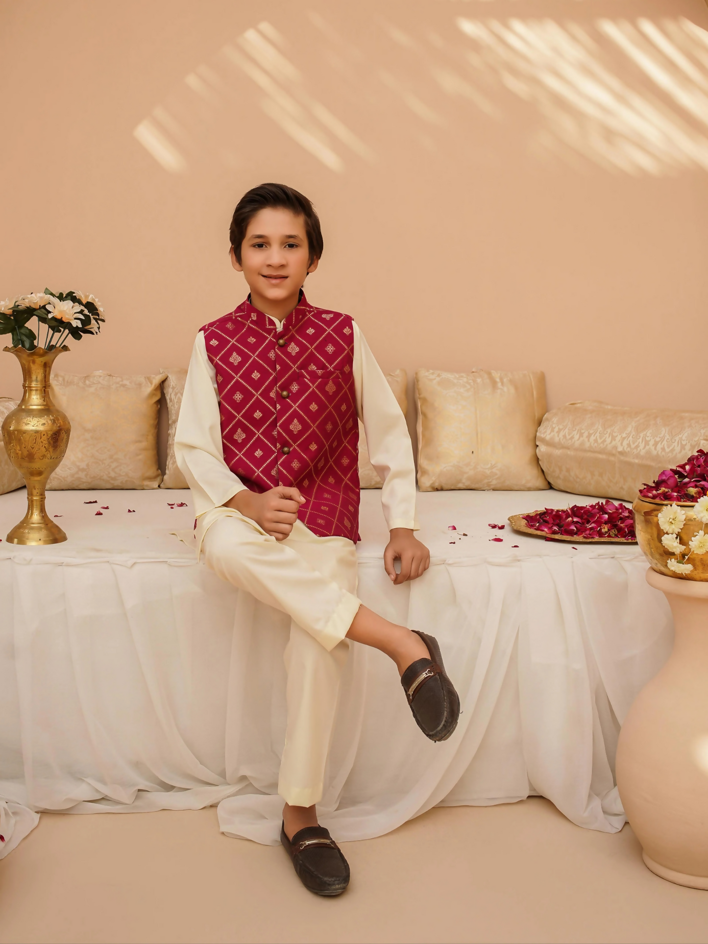 Kidoz Kloset Wash & Wear Printed Kurta Pajama-Pink Blush Luxe-Boy