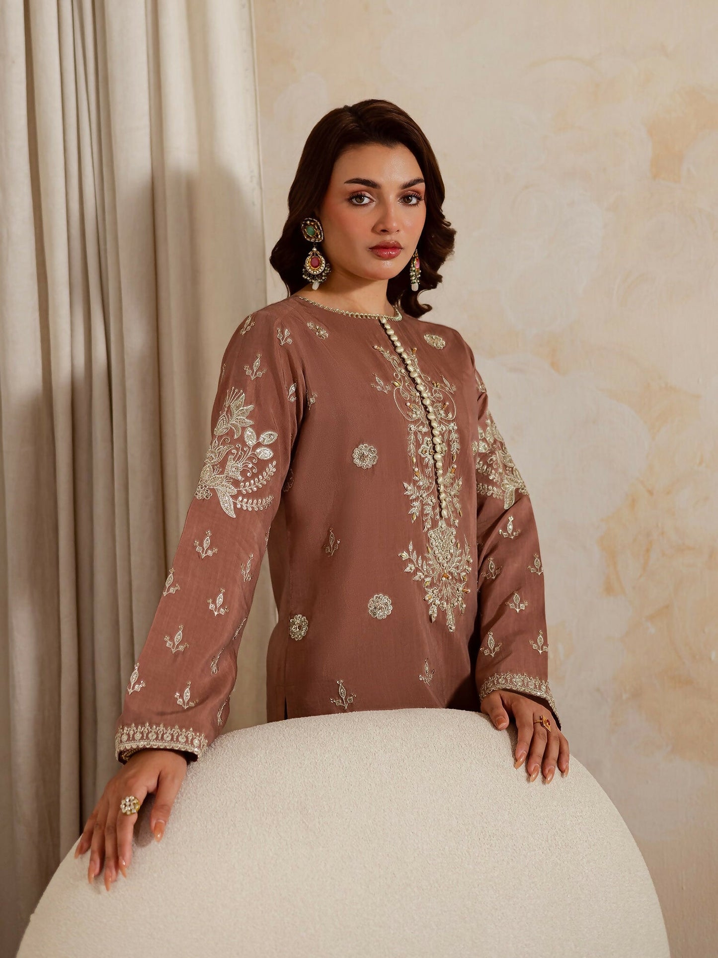 Allure By IH Luxury Pret Raw Silk Embellished Stitched 3-Piece Suit-Naghma