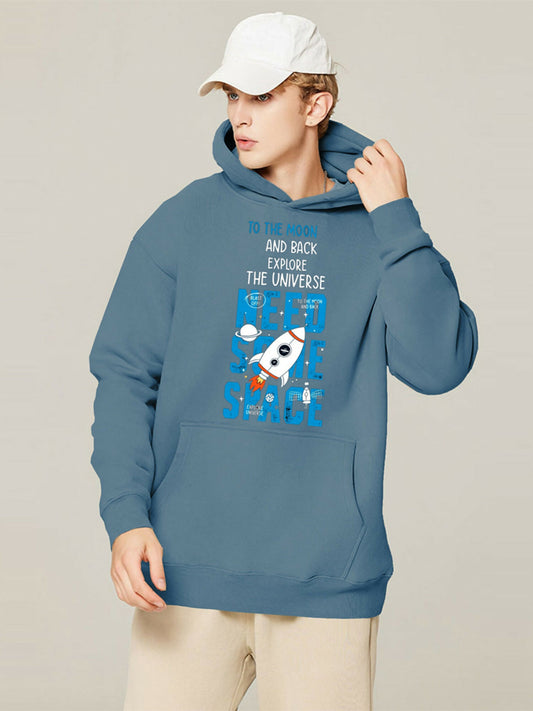 Blue Jupiter Oversized I Need Space Printed Hoodie-14879