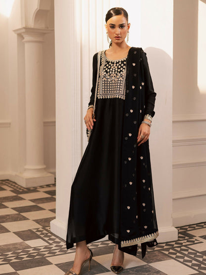 Allure By IH Be-My-Guest Thai Silk Embroidered kaftan Set-Espresso