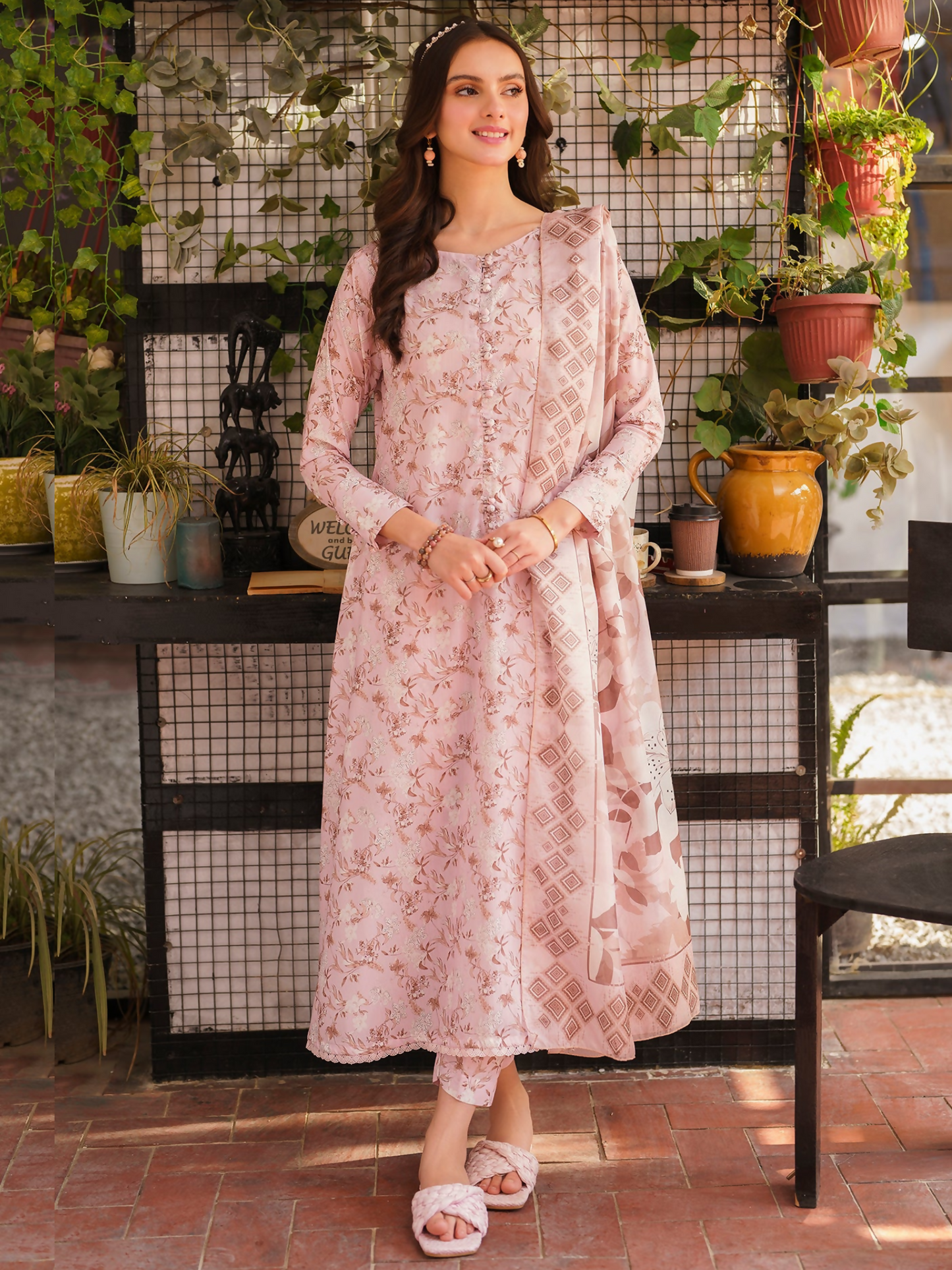 Panache Apparel Daily Essentials RTW Cambric Printed Stitched 3-Piece Suit-Flamingo