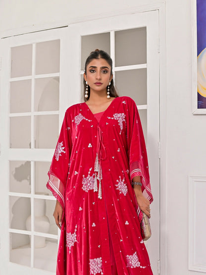 Farooq Hameed Studio Velvet Embroidered Kaftan Set-Misa
