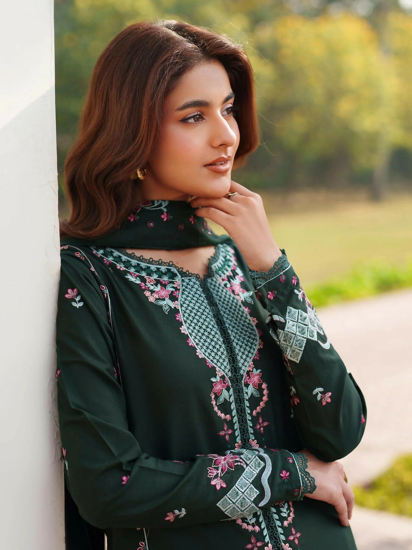 Panache Apparel Khaddar Embroidered Stitched Suit-Aylin-Green