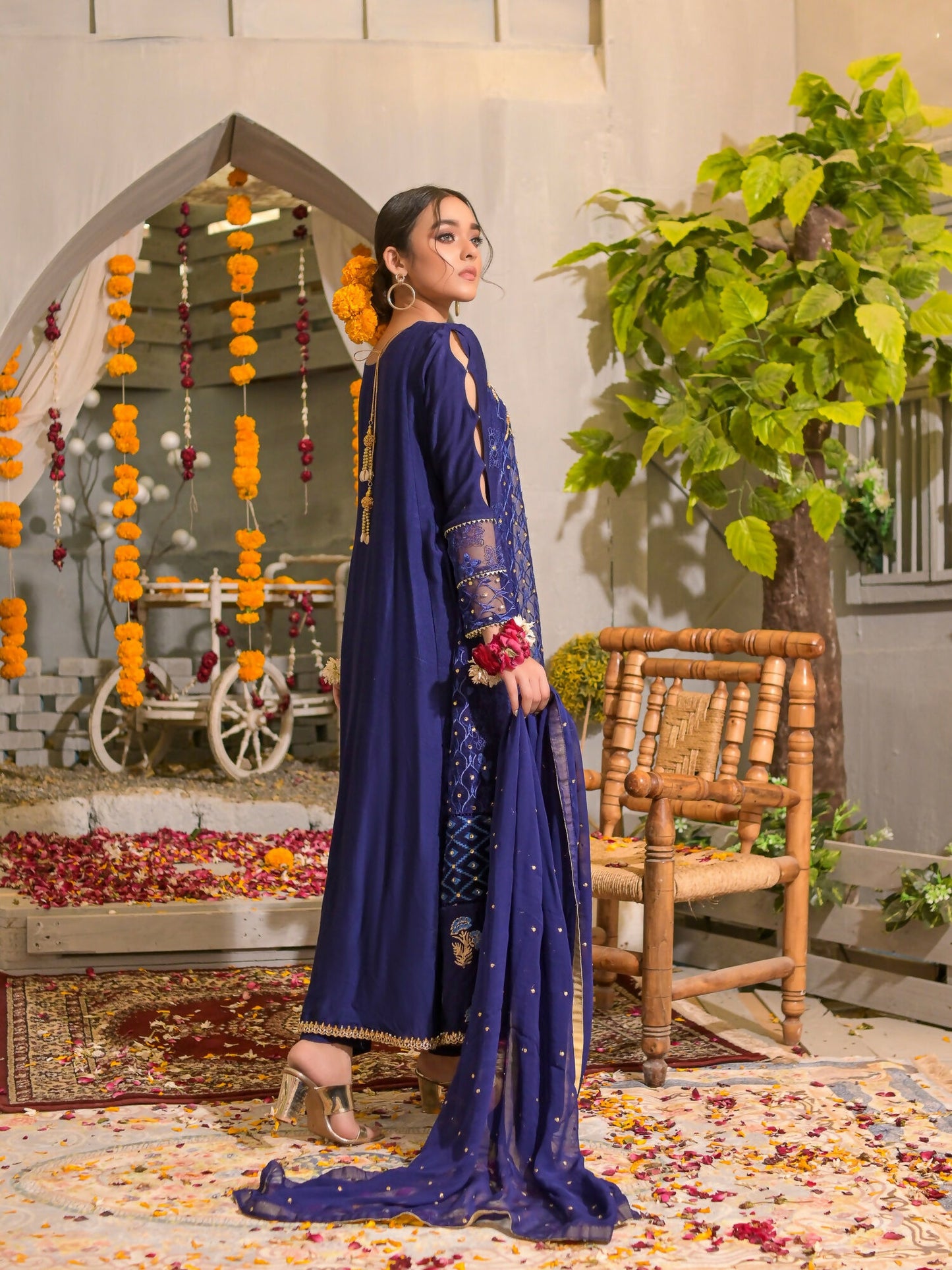 Ruby's Couture Poshak Organza Embellished Stitched 3-Piece Suit-Roshanara