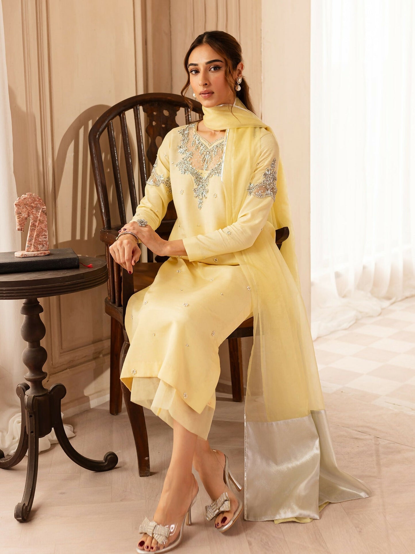 Allure By IH Luxury Pret Raw Silk Embellished Stitched 3-Piece Suit-Faha